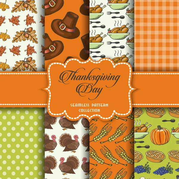 Collection de motifs sans couture pour le jour de Thanksgiving — Image vectorielle