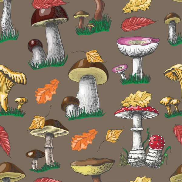 Autumn seamless pattern with mushrooms — Stock Vector