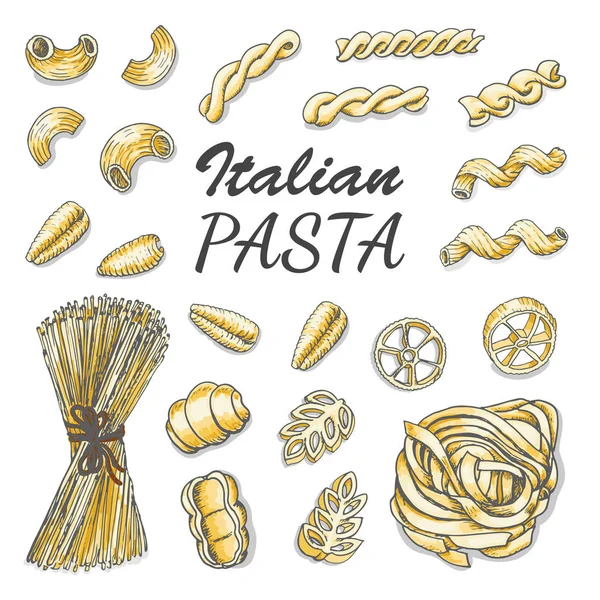 Set farbiger italienischer Pasta auf weißem Hintergrund — Stockvektor
