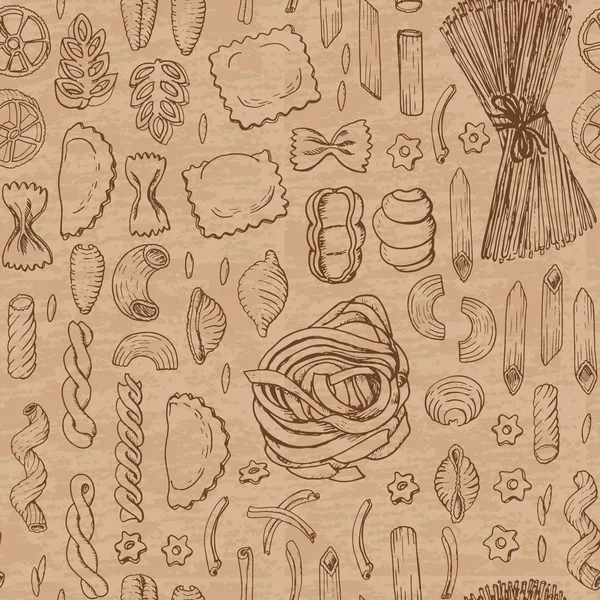 Patrón sin costuras con pasta italiana sobre fondo beige — Archivo Imágenes Vectoriales