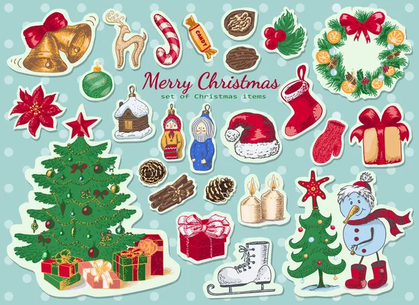 Gran conjunto de pegatinas de colores de Navidad — Archivo Imágenes Vectoriales