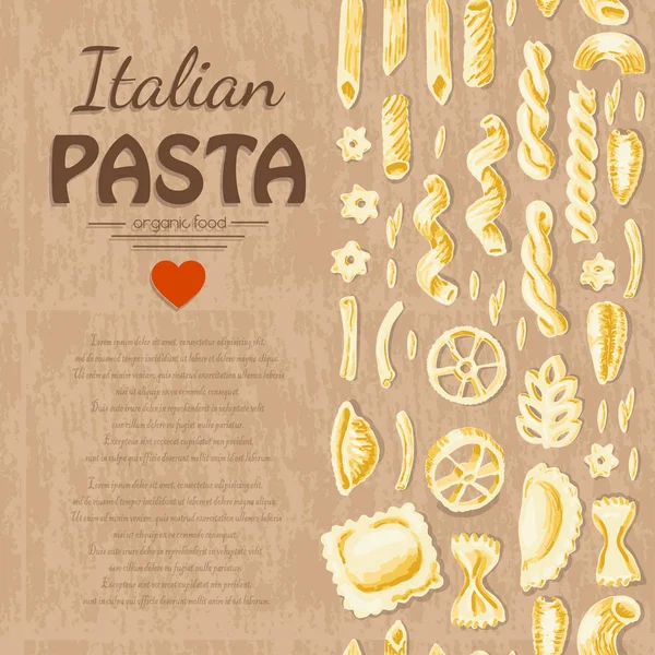 Patrón vertical sin costura con pasta italiana — Vector de stock