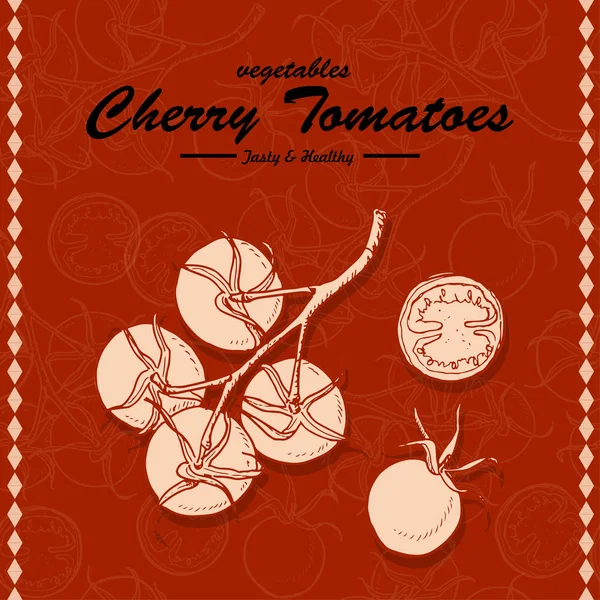 Gambar tangan ilustrasi tomat Cherry - Stok Vektor