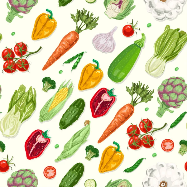 Seamless mönster med färgade grönsaker — Stock vektor