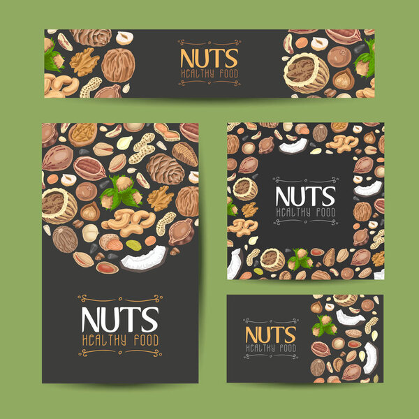 Set of vector cards with nuts and seeds