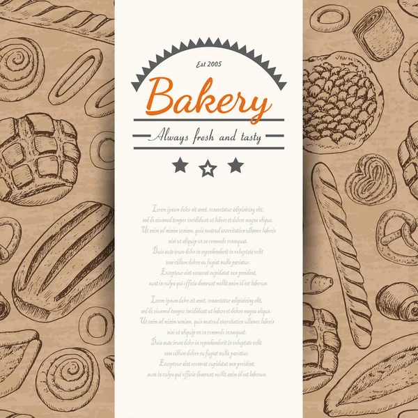Verticale achtergrond met verschillende bakkerijproducten — Stockvector