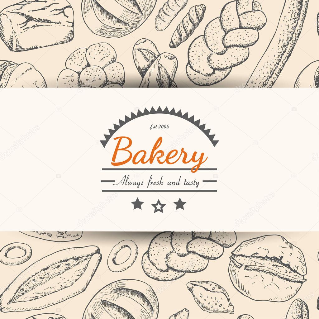 Horizontal seamless background with various bakery products