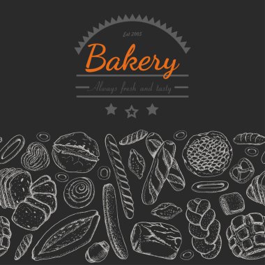 Yatay sorunsuz arka plan ile çeşitli ekmek yapım ürünleri