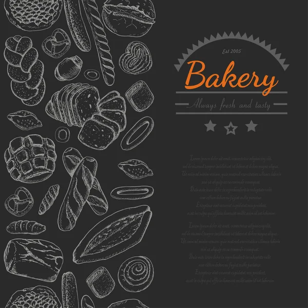 Vertikala sömlös bakgrund med olika bageriprodukter — Stock vektor