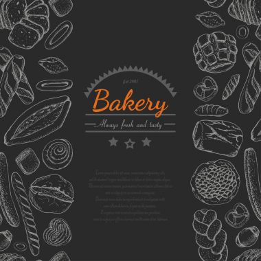 Dikey sorunsuz arka plan ile çeşitli ekmek yapım ürünleri