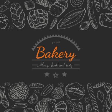 Yatay sorunsuz arka plan ile çeşitli ekmek yapım ürünleri