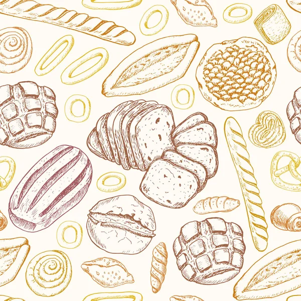 Безшовний візерунок з різноманітними хлібобулочними виробами — стоковий вектор