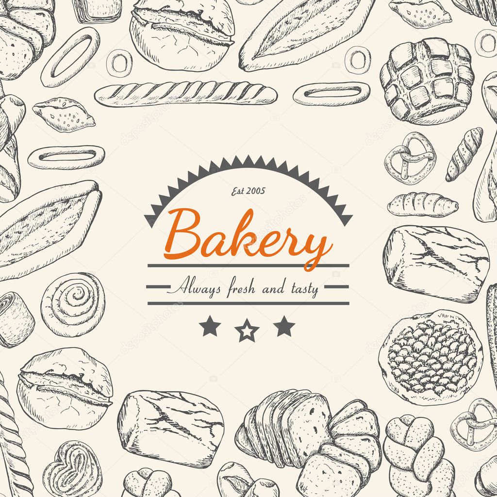 Vector background with various bakery products