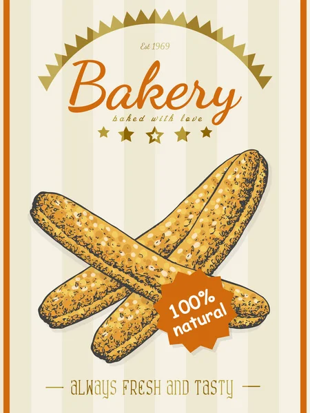 Cartel vectorial con un producto de pan en un estilo de boceto — Vector de stock