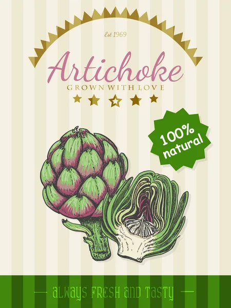 Poster vektor dengan artichoke dalam gaya sketsa - Stok Vektor