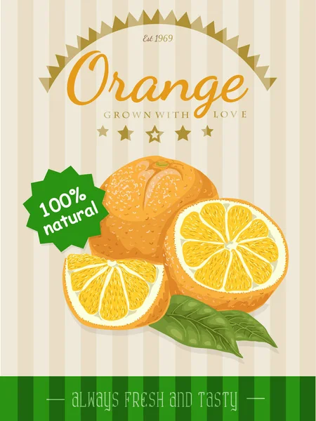 Cartel vectorial con una naranja — Vector de stock