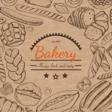 Vektör arka plan ile çeşitli ekmek yapım ürünleri