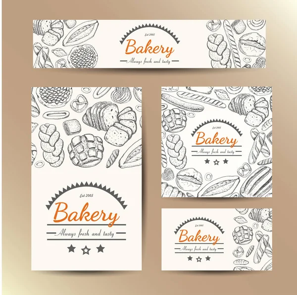 Conjunto de tarjetas vectoriales con productos de panadería — Foto de Stock
