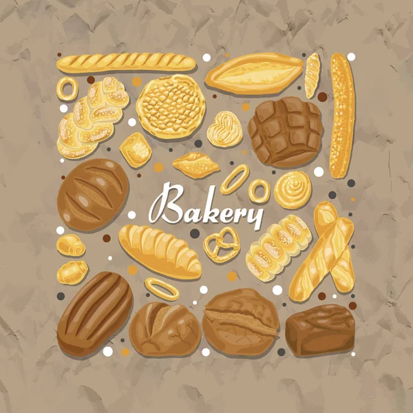 Carré isolé de produits de boulangerie colorés — Image vectorielle