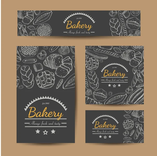 Verzameling van vector kaarten met bakkerijproducten — Stockfoto