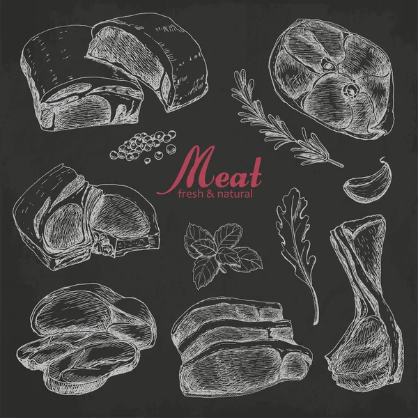 Siyah arka plan üzerine izole elle çizilmiş et kümesi