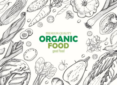 Farklı sebze ile yatay arka plan. Organik gıda