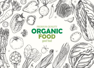 Farklı sebze ile yatay arka plan. Organik gıda