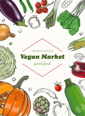 Farklı sebze ile dikey arka plan. Organik gıda