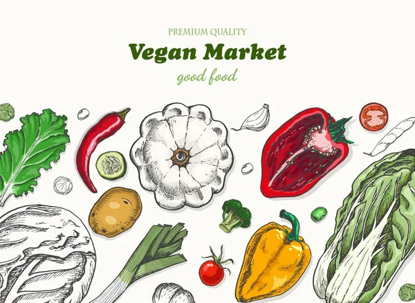 Farklı sebze ile yatay arka plan. Organik gıda