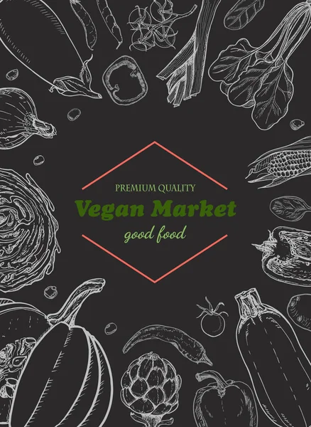 Fondo vertical con diferentes verduras. Alimentos ecológicos — Vector de stock