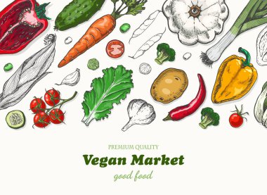 Farklı sebze ile yatay arka plan. Organik gıda