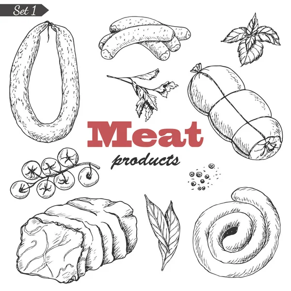 Vector verzameling van geïsoleerde vleesproducten — Stockvector
