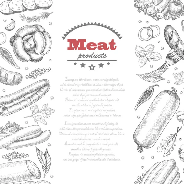 Fond vectoriel vertical sans couture avec des produits à base de viande — Image vectorielle