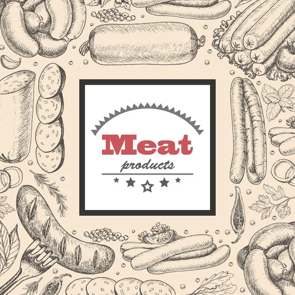 Vector achtergrond met vleesproducten — Stockvector