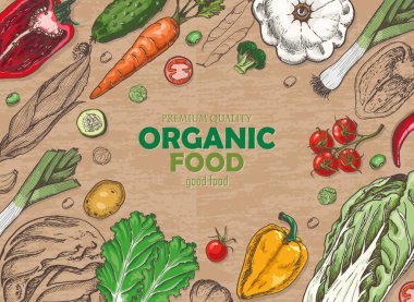 Farklı sebze ile yatay arka plan. Organik gıda