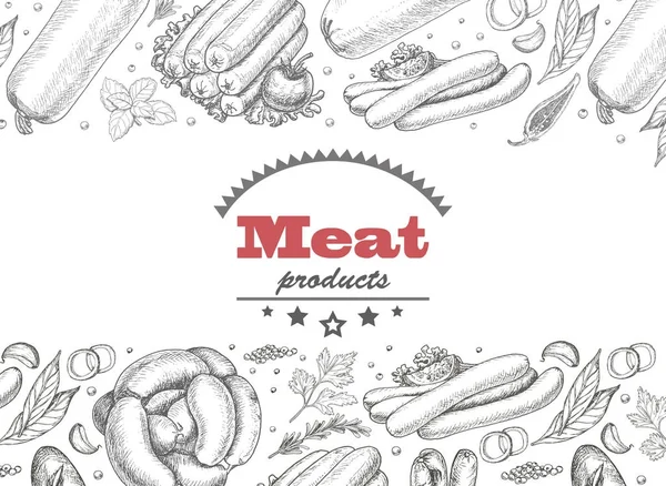 水平无缝背景与肉类产品 — 图库矢量图片