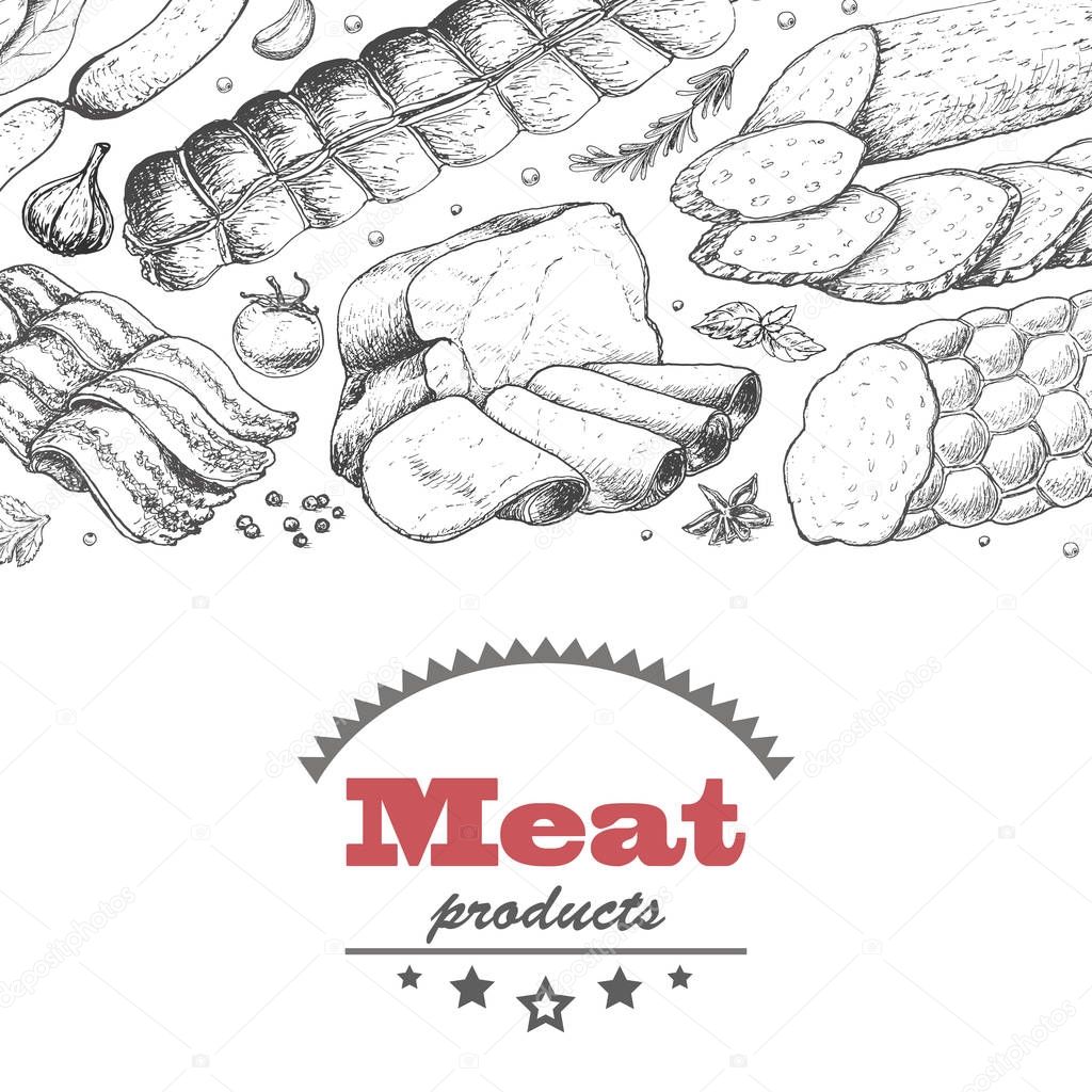 Vector background with meat products