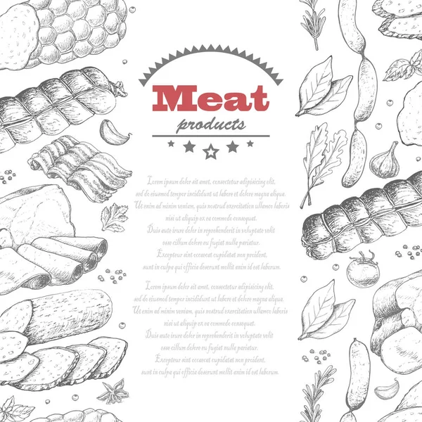 Fond vectoriel vertical sans couture avec des produits à base de viande — Image vectorielle
