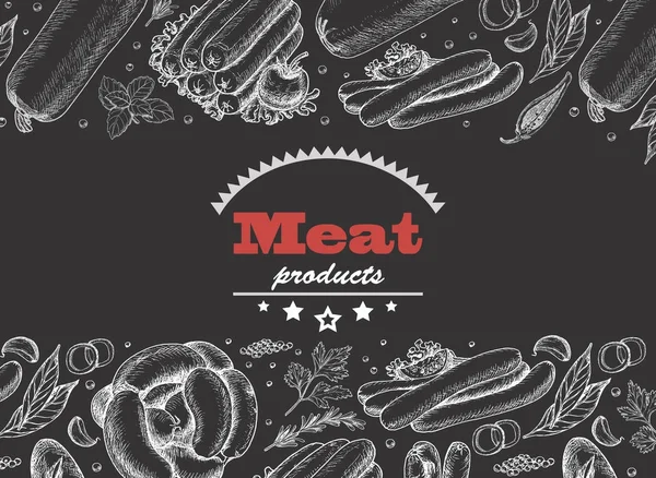 Horizontale achtergrond met vleesproducten — Stockvector