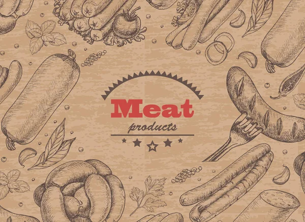 Горизонтальный фон с мясными продуктами — стоковый вектор