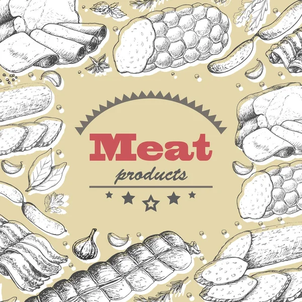 मांस उत्पादों के साथ वेक्टर पृष्ठभूमि — स्टॉक वेक्टर
