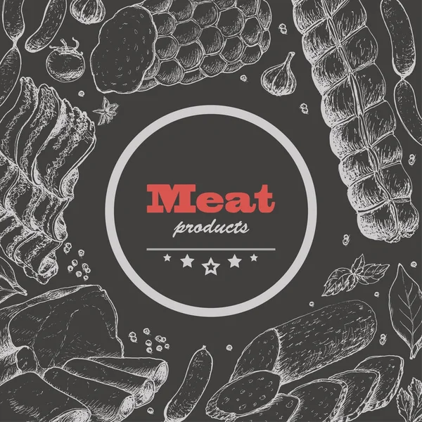 Vector achtergrond met vleesproducten — Stockvector