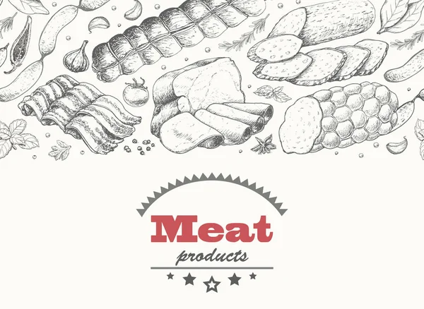 Horizontal background with meat products — Stock Vector