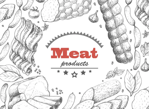 Sfondo vettoriale con prodotti a base di carne — Vettoriale Stock