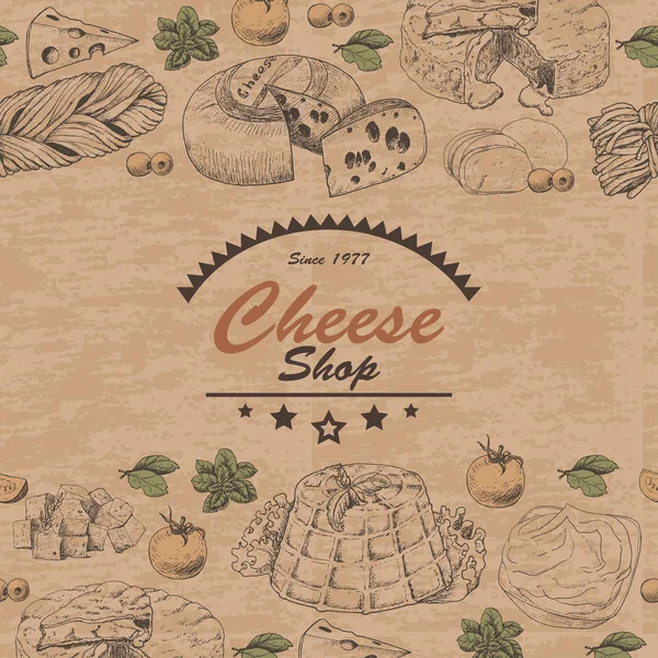 Fondo horizontal con productos de queso — Archivo Imágenes Vectoriales