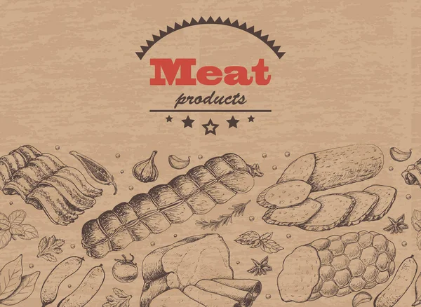 水平背景与肉类产品 — 图库矢量图片