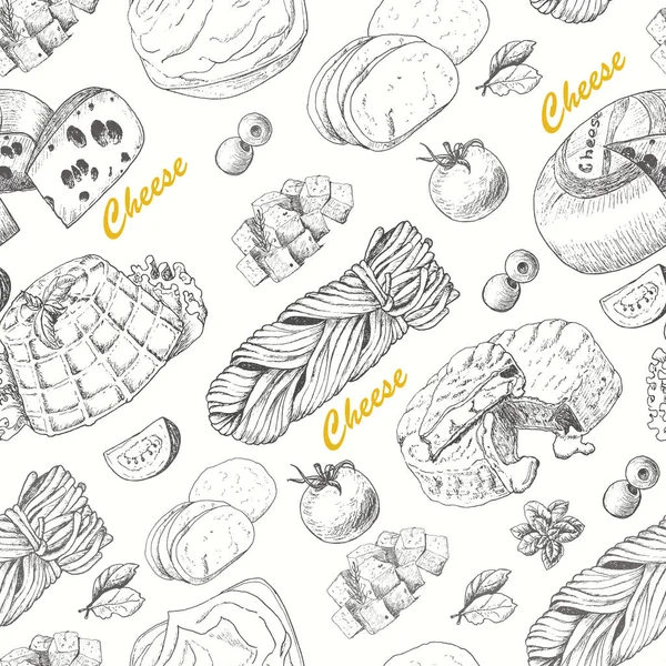 Patrón sin costura con productos de queso — Archivo Imágenes Vectoriales