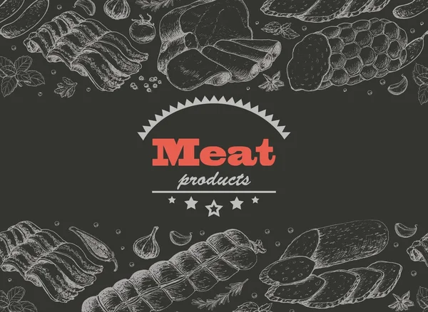 水平背景与肉类产品 — 图库矢量图片