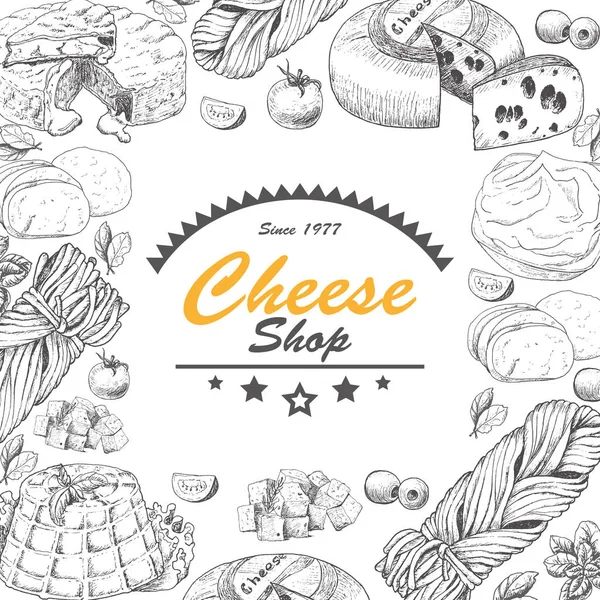 Vector background with cheese products — Stock Vector