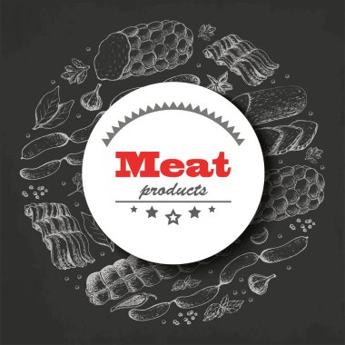 Herkesdaire oluşturacak şekilde düzenlenmiş et ürünleri ile vektör arka plan